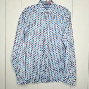 Visconti Black - Blue Gingham Floral Button Shirt Medium